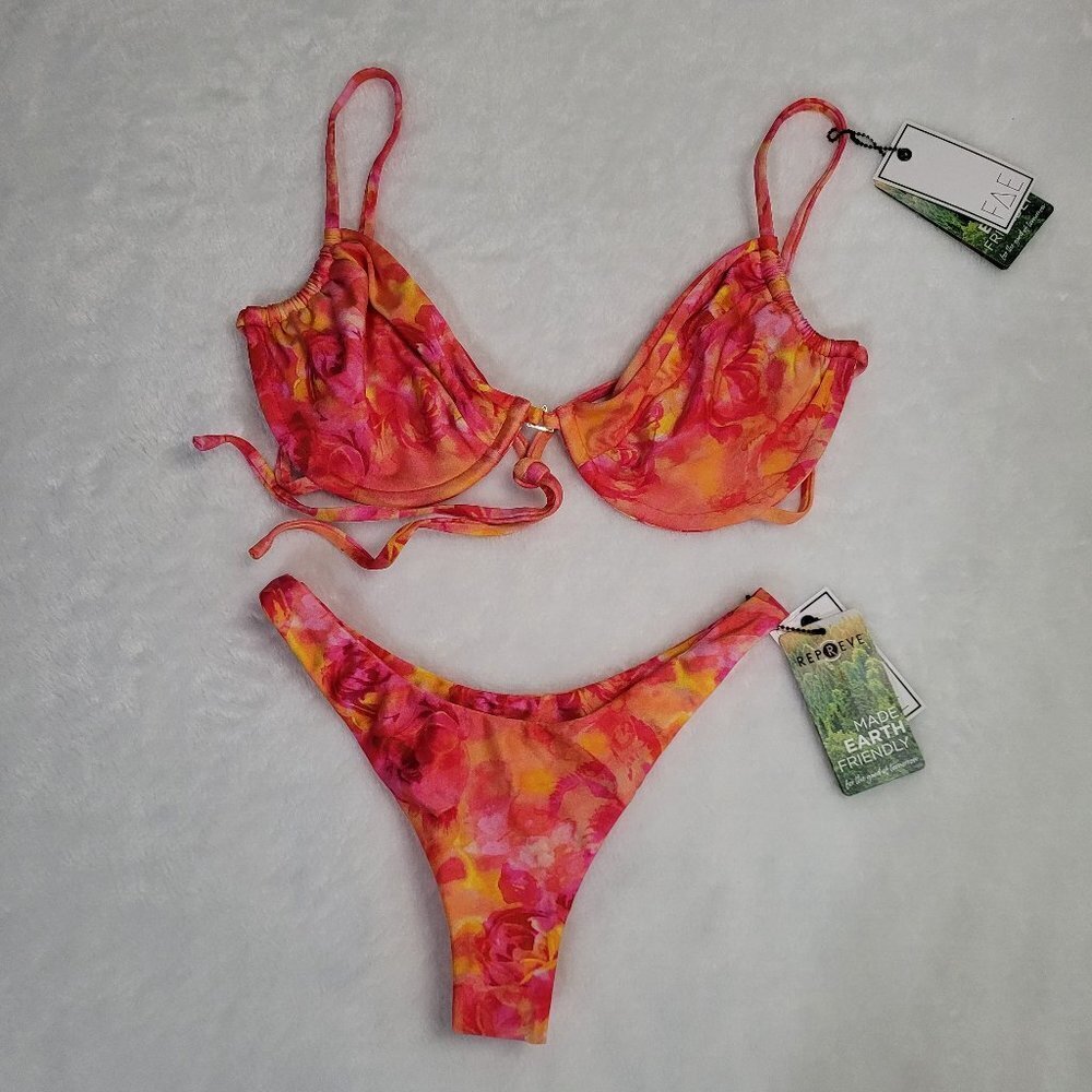 FAE Swim | Sheridan Bikini Rose Print Lift & Sculpt Bralette & G-string Bottom